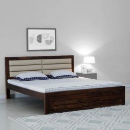 woodsworth from pepperfry Segur Sheesham Wood Queen Size Bed In Provincial Teak Finish with Padded Headboard-picture-36