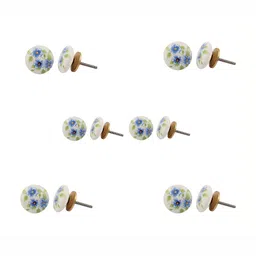 Indianshelf 6-Pcs White & Blue Flower Printed Ceramic Knobs-18