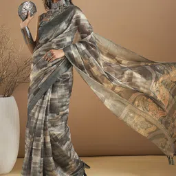 Anouk Rustic Zari Organza Block Print Saree image 2