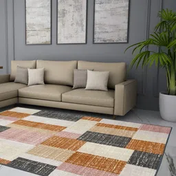 Welspun Red & Cream Geometric Anti-Skid Carpet-15