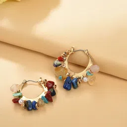 DressBerry Gold-Plated Artificial Beaded Contemporary Hoops Earrings-image-42