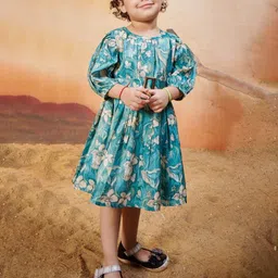 TINY TWILLS Girl Floral Print Puff Sleeves Belted Fit & Flare Dress-image-52