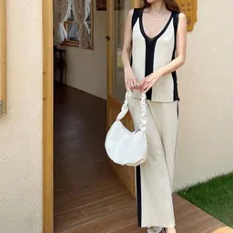 Alamode By Akanksha BeigeOrion Ribbed Summer Top With Trouser Co-ord Set-picture-39