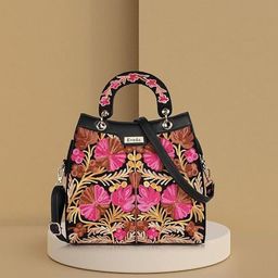 VELUCIA Floral Embellished Structured Quilted Structured Satchel-40