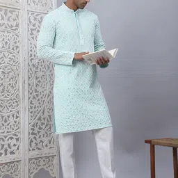 Jompers Men Embroidered Regular Sequinned Pure Cotton Kurta with Pyjamas-27
