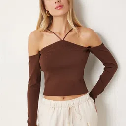 Happiness istanbul Halter Neck Fitted Crop Top-image-98