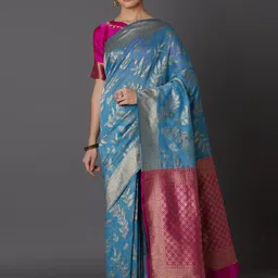 KALINI Woven Design Zari Silk Blend Banarasi Saree-28