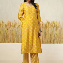 Soch Floral Printed Round Neck Mirror Work Straight Kurta With Palazzo-40