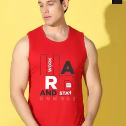 WOOSTRO Pack Of 2 Printed Pure Combed Cotton Gym VestsVWS26(HARD RED)(BKLN BLACK)-image-90