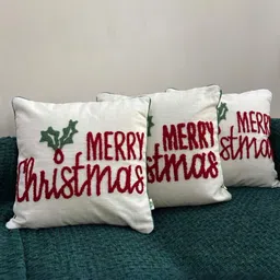 LUSHLYF White & Red 3 Pieces Ethnic Motifs Square Cotton Cushion Covers-image-86