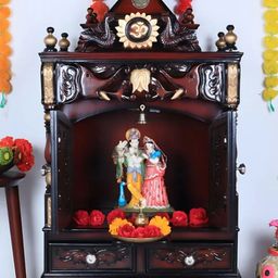 DZYN Furnitures Divya Nivas Brown Wooden Medium Floor Rested Pooja Temple With Door-image-96
