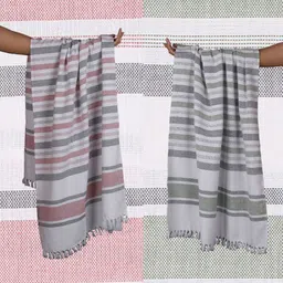 The Bath Community White & Grey 2 Pieces Striped Cotton 225 GSM Bath Towels-89