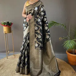 BlueRang Woven Design Zari Silk Blend Banarasi Saree-picture-35