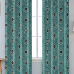 Ruhi Home Furnishing Green Set of 2 Floral Room Darkening Long Door Curtain-image-59