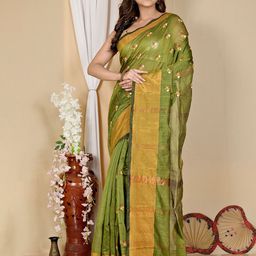 PuJoy Floral Zari Taant Saree-image-64