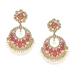 Rubans 22K Antique Gold Plated Ruby Zirconia & Pearl Studded Statement Chandbali Earring image 3