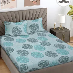 FABINALIV Blue & Green Printed Pure Cotton 300 TC King Size Bedsheet Set 2.5 m x 2.25 m-image-93