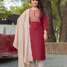 Twika Women Embroidered Regular Sequinned Kurta with Trousers & With Dupatta-image-3