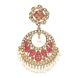 Rubans 22K Antique Gold Plated Ruby Zirconia & Pearl Studded Statement Chandbali Earring image 5