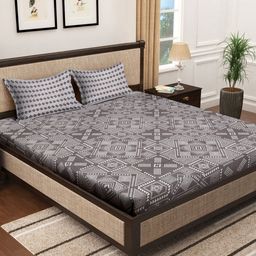 Myntra Elegant Homes Grey & White Printed 300 TC King Bedsheet Set 2.50 m x 2.20m-image-90