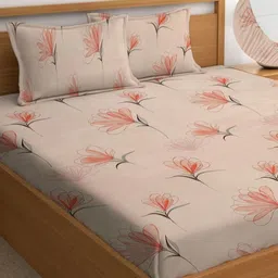 Myntra Elegant Homes Cream-Coloured Printed 300 TC King Fitted Bedsheet Set 1.82m x 1.98m-image-48