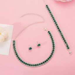 Shining Diva Fashion Silver-Plated Crystal-Studded Jewellery Set-image-90