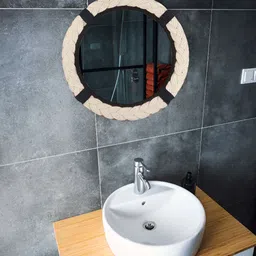 Creation India Craft Beige & Black Braided Jute Round Wall Mirror-image-53