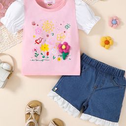 hopscotch 2-Pc Floral Applique Blouse & Denim Shorts-picture-7