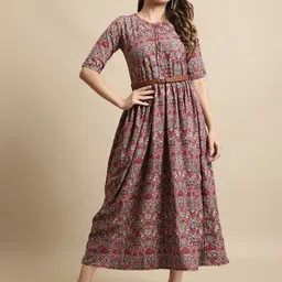 Metronaut Women Floral Printed A-Line Midi Dress-image-55