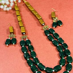 Dhivara Copper Plated Artificial Beaded Necklace With Earrings-picture-9