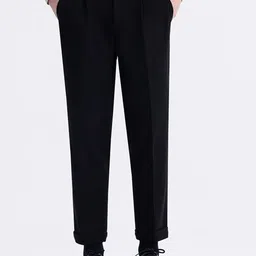 HERE&NOW Men Pleated Mid-Rise Regular Trousers-image-3