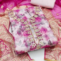 SAINOOR Floral Printed Gotta-Patti Organza Semi-Stitched Dress Material-image-10