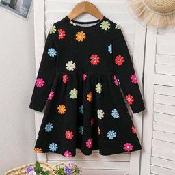 White World Girls Floral Printed Round Neck Fit & Flare Dress-image-39