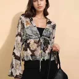 all about you Floral Print Bell Sleeve Chiffon Crop Top-picture-21