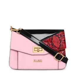 KLEIO Pink & Black Colourblocked Sling Bag with Animal Textured Detail & Sling Strap-image-16