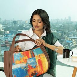 ZOUK Abstract Printed Oversized Structured Jute Shoulder Bag Up To 16 Inch-2