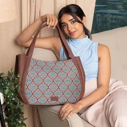 ZOUK Ethnic Motifs Printed Structured Jute Shoulder Bag Up to 16 inch-9