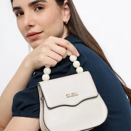 KLEIO Pearl Beaded Top Handle Mini Hand Bag With Sling-50