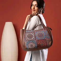 ZOUK Ethnic Motifs Printed Structured Jute Shoulder Bag Up to 16 inch-11