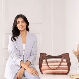 ZOUK Striped Oversized Structured Jute Shoulder Bag Up To 16 Inch-4