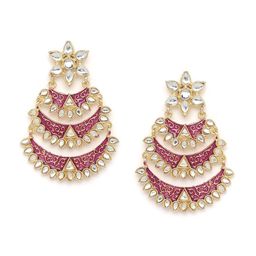 PANASH Gold-Plated & Pink Kundan Studded Crescent Shaped Chandbalis-67