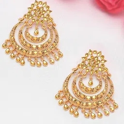 Zaveri Pearls Women Gold-Toned Contemporary Chandbalis-image-16