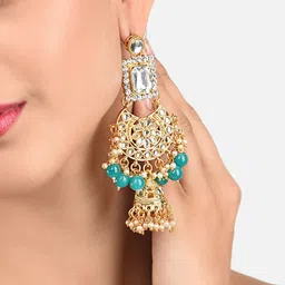 Zaveri Pearls Gold-Toned & Green Kundan Studded Circular Chandbalis-13
