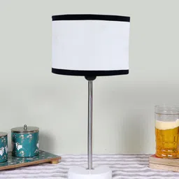 Devansh White Textured Wooden Contemporary Cylindrical Shaped Table Lamp-20