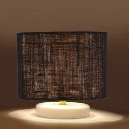 Devansh Black & White Textured Jute Table Lamp With Wooden Base-11