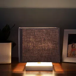 Devansh Black & White Textured Cotton Table Lamp With Wooden Base-12