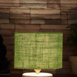 Devansh Green & White Textured Jute Table Lamp With Wood Base-15