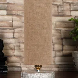 Devansh Beige & White Cotton Textured Table Lamps With Wood Base-11