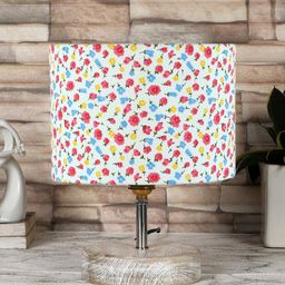 Devansh Off-white & White Printed Cotton Table Lamp with Wood Base-15