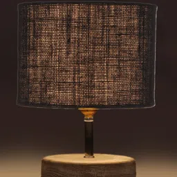 Devansh Black & White Textured Jute Table Lamp With Wood Base image 5